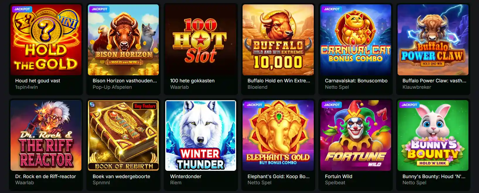 Groot aanbod aan gokkasten en slots